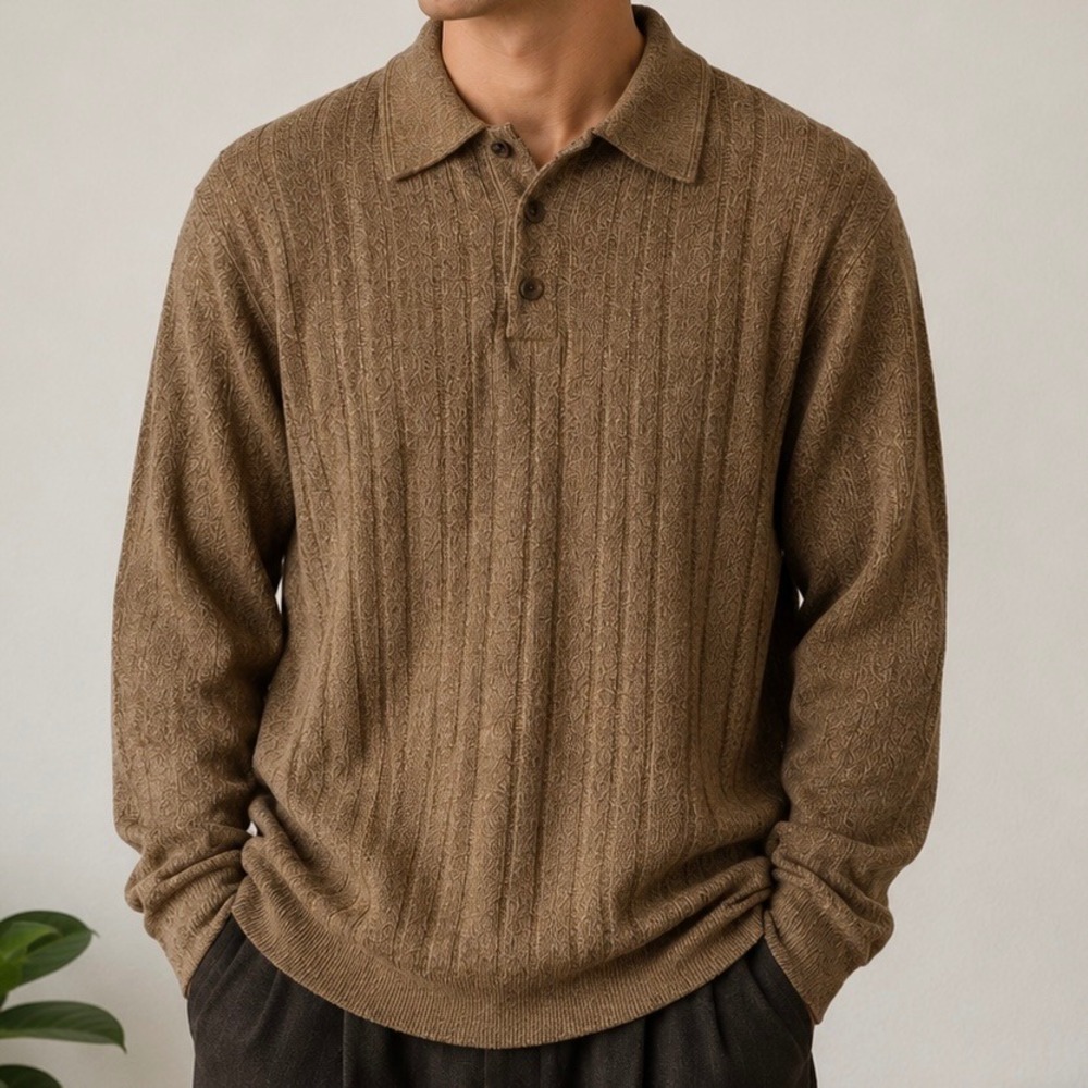 Vintage Geoffrey Beene Brown Knit Sweater Polo Men's Large Textured Grandpa Y2K